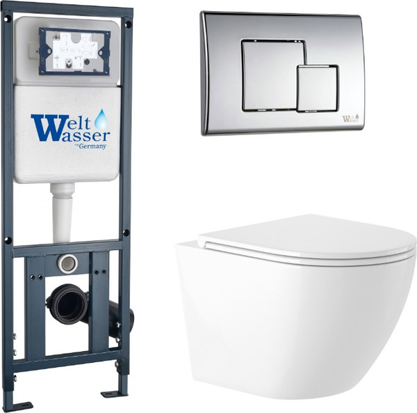 Унитаз подвесной с инсталляцией Saniteco KW-9003W Rimles + WeltWasser Marberg 410 + Marberg 507 SE CR - фото