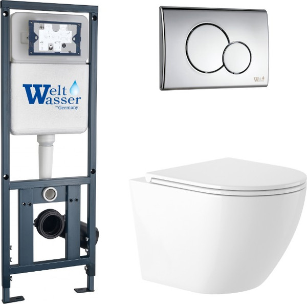 Унитаз подвесной с инсталляцией Saniteco KW-9003W Rimles + WeltWasser Marberg 410 + Marberg 507 RD CR - фото