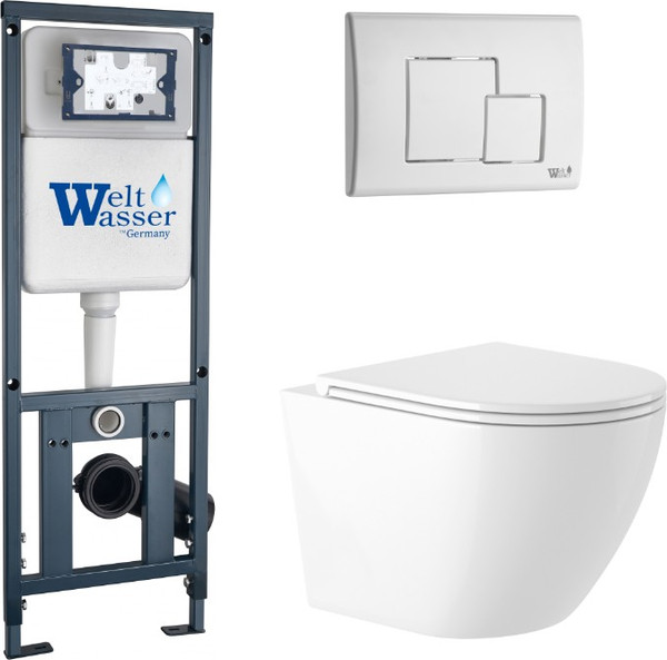 Унитаз подвесной с инсталляцией Saniteco KW-9003W Rimles + WeltWasser Marberg 410 + Marberg 507 SE GL-WT - фото