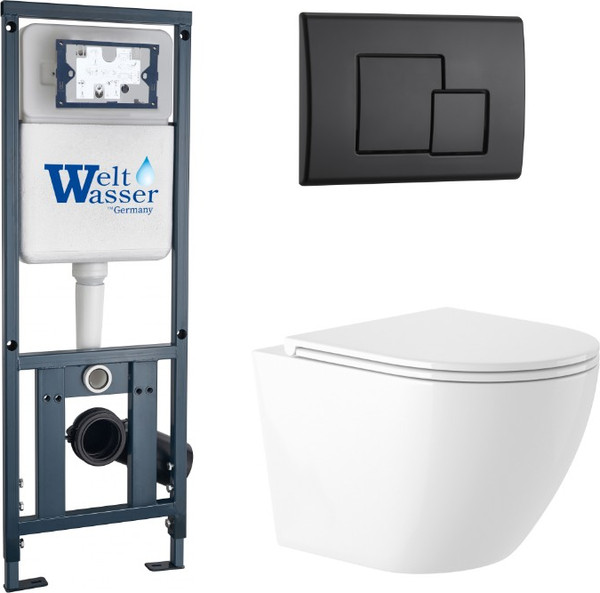 Унитаз подвесной с инсталляцией Saniteco KW-9003W Rimles + WeltWasser Marberg 410 + Marberg 507 SE MT-BL - фото