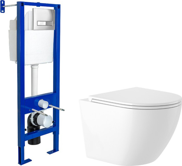 Унитаз подвесной с инсталляцией Saniteco KW-9003W Rimles + Berges Atom Line 410 040338 - фото