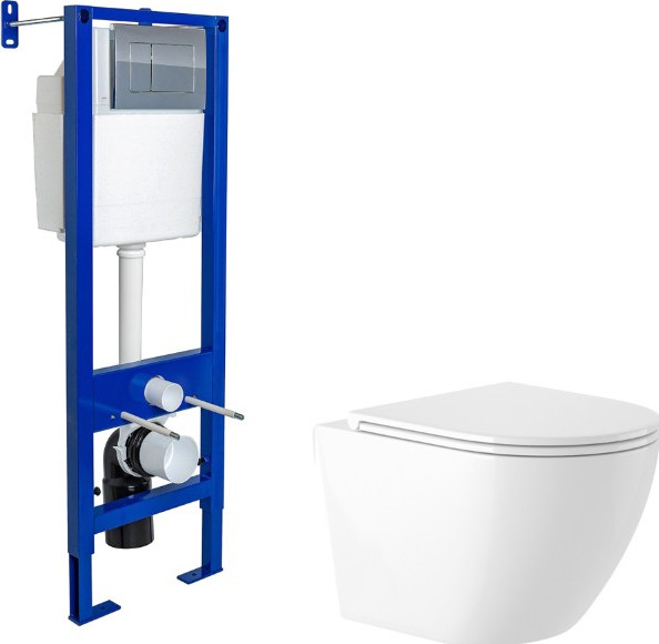 Унитаз подвесной с инсталляцией Saniteco KW-9003W Rimles + Berges АТОМ 410 040331 - фото