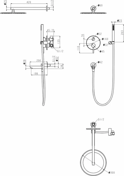 Душевая система со смесителем Grocenberg GB5099NK-1