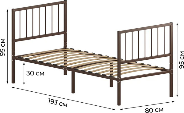 Односпальная кровать Домаклево Металика В4+В4 80х190