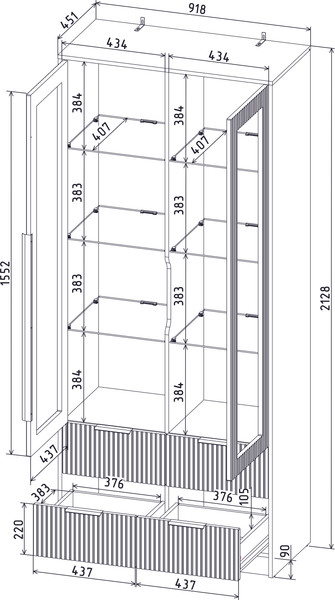Шкаф с витриной Интерлиния Концепт Лайн КТ-ШВ2 с подсветкой