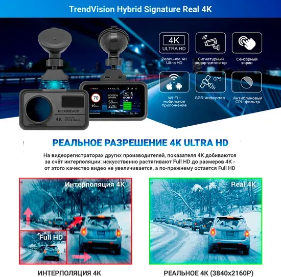 Автомобильный видеорегистратор TrendVision Hybrid Signature Real 4K