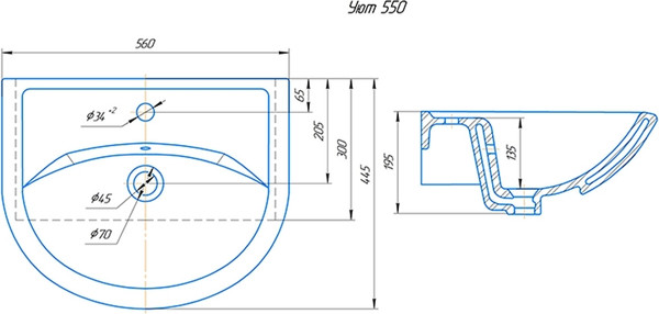 Тумба с умывальником Saniteco Astria 55 S0009T + Уют 55