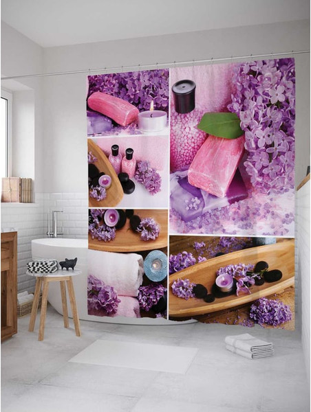Шторка-занавеска для ванны JoyArty Ароматный коллаж / sc_18456 - фото