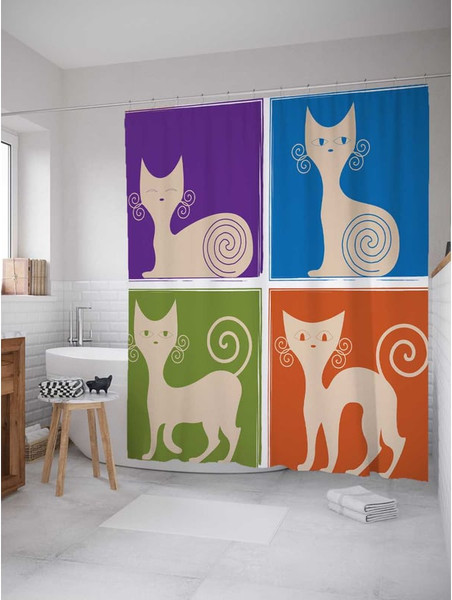 Шторка-занавеска для ванны JoyArty Дружелюбный кот / sc_18487 - фото