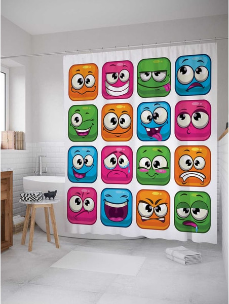Шторка-занавеска для ванны JoyArty Квадратные эмодзи / sc_18498 - фото