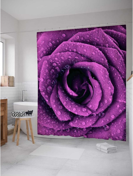 Шторка-занавеска для ванны JoyArty Роза в росе / sc_18525 - фото