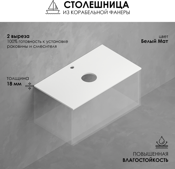 Столешница для тумбы в ванную ЗОВ 2 выреза / T995C2