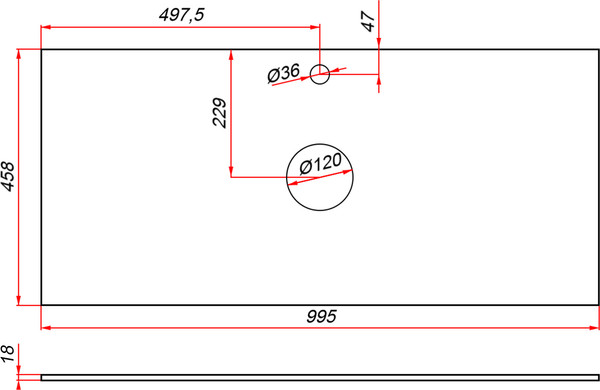 Столешница для тумбы в ванную ЗОВ 2 выреза / T995C2