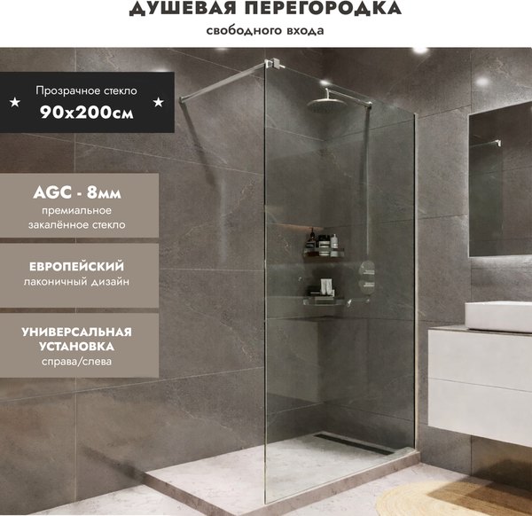 Душевая стенка Benetto BEN-602 S C 90х200