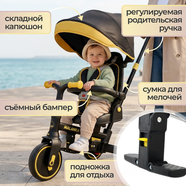 Трехколесный велосипед с ручкой Bubago Malanka / BG 211-3