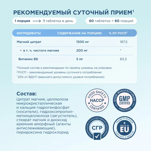 Витаминно-минеральный комплекс Chikalab Магний 200мг + Витамин В6 5мг