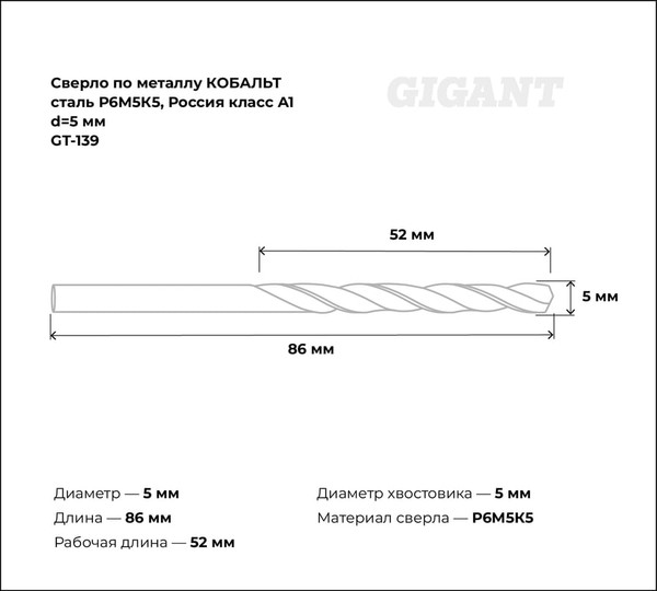 Сверло Gigant По металлу GT-139