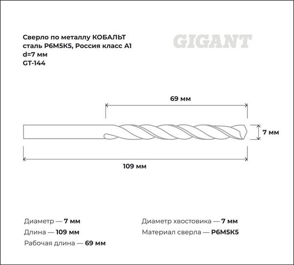 Сверло Gigant По металлу GT-144
