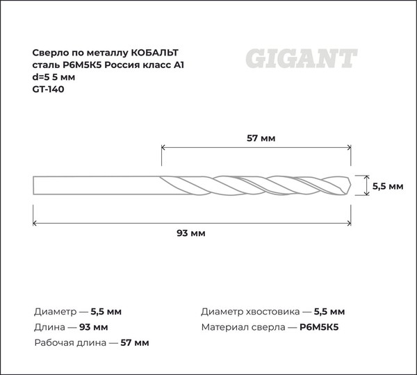 Сверло Gigant По металлу GT-140