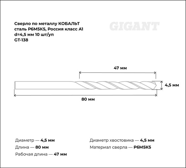 Сверло Gigant По металлу GT-138