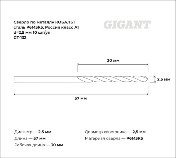 Набор сверл Gigant По металлу GT-132