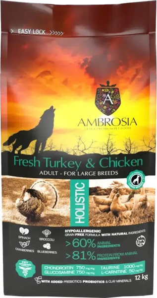 Сухой корм для собак Ambrosia Grain Free Свежая индейка, курица / U/ATCL12 - фото