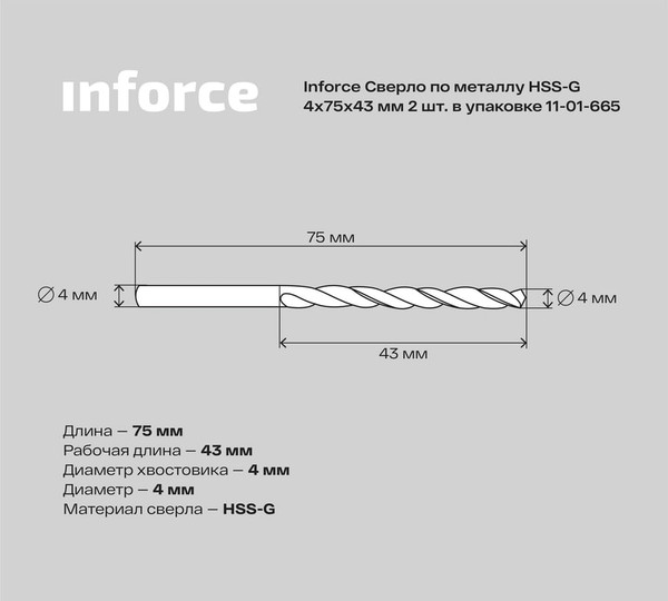 Набор сверл Inforce По металлу HSS-G / 11-01-665