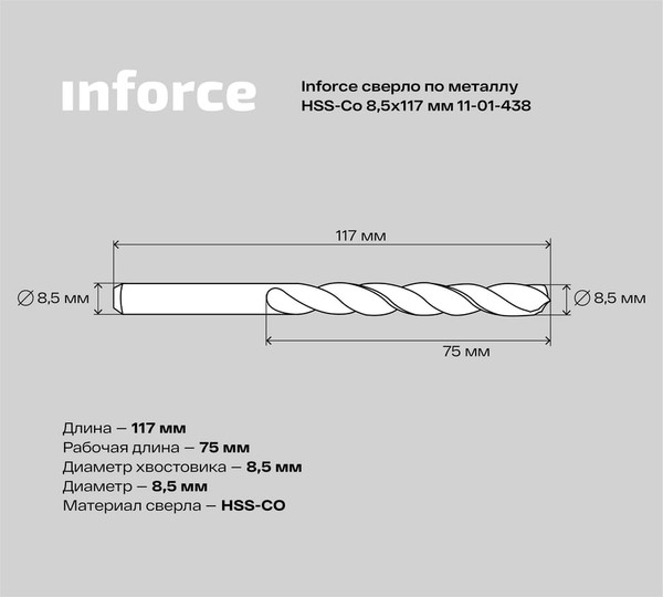 Сверло Inforce По металлу HSS-Co / 11-01-438