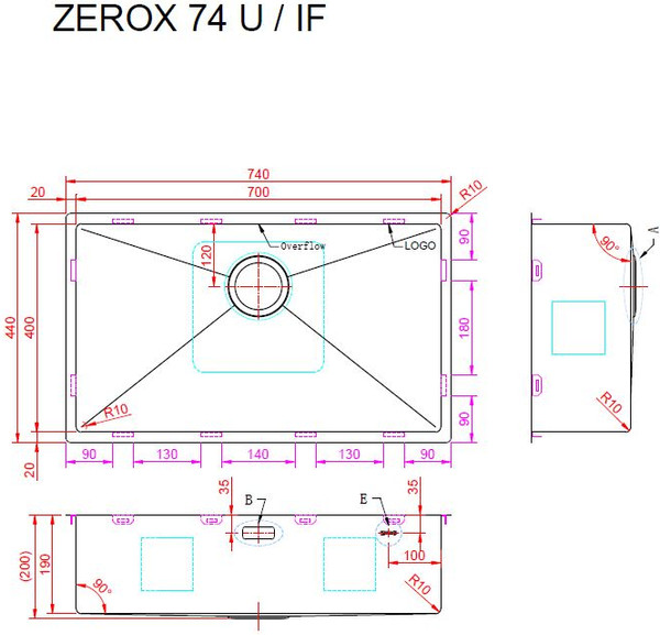Мойка кухонная ZORG Zerox 74 U / IF Steel