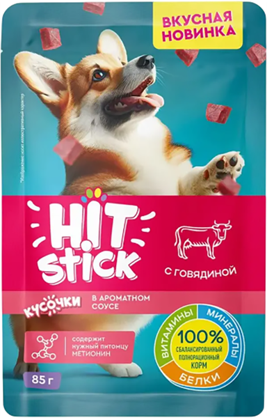 Влажный корм для собак Hitstick С говядиной в соусе - фото