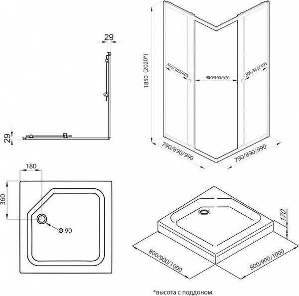 Душевой уголок Maroni Stile Chromo-GLS 80x80 Twins