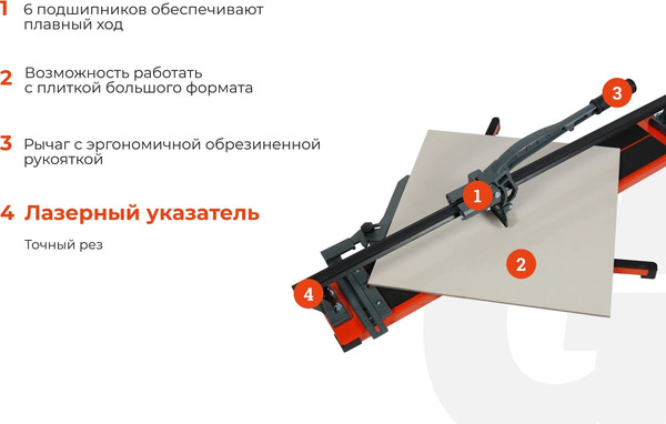 Плиткорез ручной Gigant Рельсовый Laser / PTC-1000L