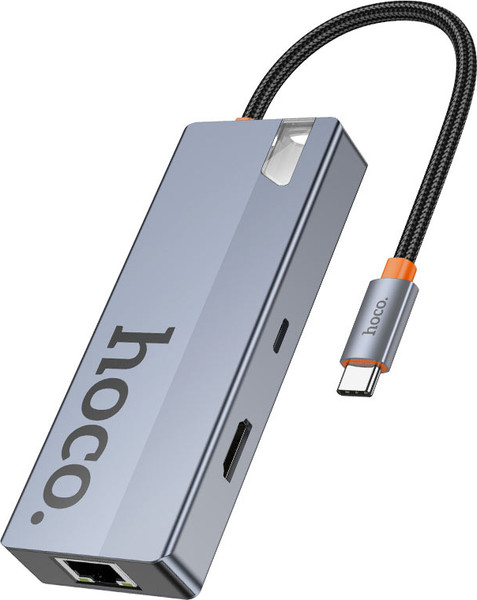 Док-станция для ноутбука Hoco HB51 6в1 Type-C - HDTV+RJ45+PD+USB3.0x3 - фото