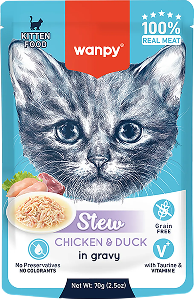 Влажный корм для кошек Wanpy Cat Для котят. Нежное рагу из курицы и утки