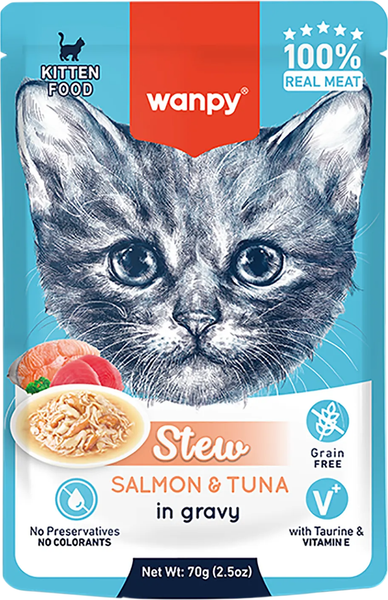 Влажный корм для кошек Wanpy Cat Для котят. Нежное рагу из лосося и тунца - фото