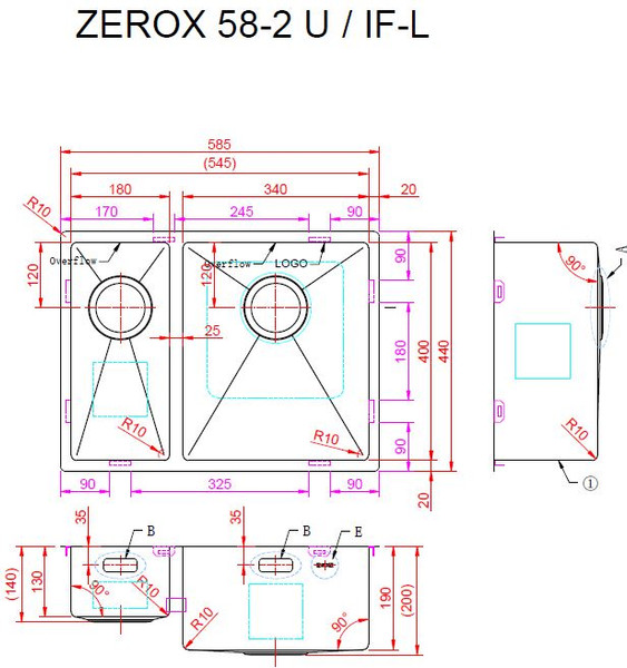 Мойка кухонная ZORG Zerox 58-2 U / IF-L Steel