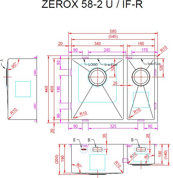 Мойка кухонная ZORG Zerox 58-2 U / IF-R Steel
