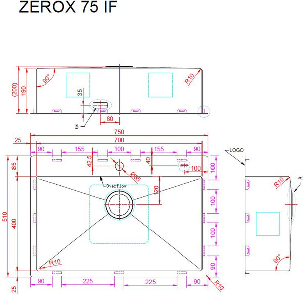 Мойка кухонная ZORG Zerox 75 / IF Steel