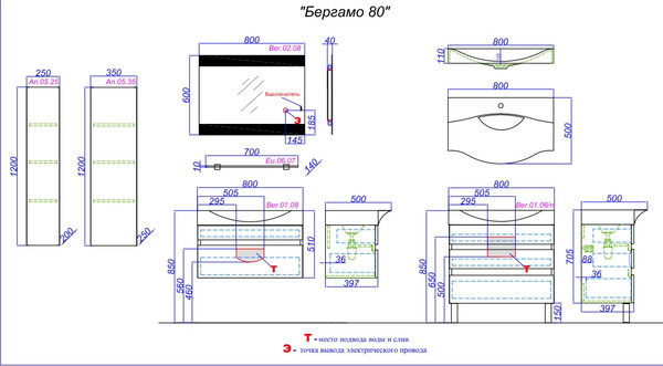 Тумба под умывальник Aqwella Бергамо / Ber.01.08/A