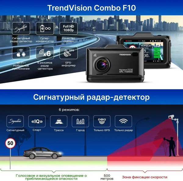 Автомобильный видеорегистратор TrendVision Combo F10