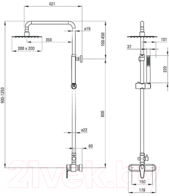 Душевая система со смесителем Deante Oregano Square NAC 01SM