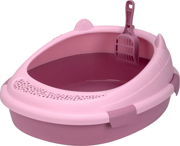 Туалет-лоток Diil 57х49х26см овальный с совком / LS-224_pink - фото