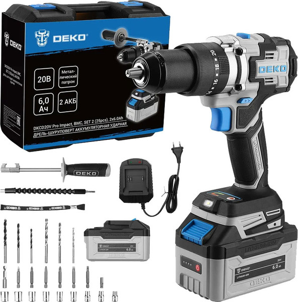 Аккумуляторная дрель-шуруповерт Deko DKCD20V Pro Impact / 081-1199 - фото