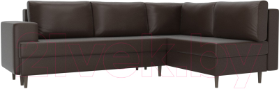 Диван угловой Лига Диванов Сильвана 198 правый (экокожа коричневый) - фото