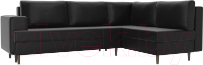 Диван угловой Лига Диванов Сильвана 198 правый (экокожа черный) - фото