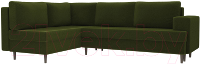 Диван угловой Лига Диванов Сильвана 198 левый (микровельвет зеленый) - фото