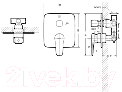 Внешняя часть смесителя скрытого монтажа Bravat Sourse PB8173218CP-3-ENG