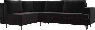 Диван угловой Лига Диванов Сильвана 198 левый (микровельвет черный) - фото
