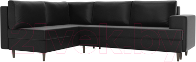 Диван угловой Лига Диванов Сильвана 198 левый (экокожа черный) - фото
