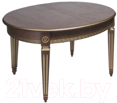 Обеденный стол ТехКомПро Лекс 1 ножка квадратная (дуб/тон орех/золотая патина) - фото